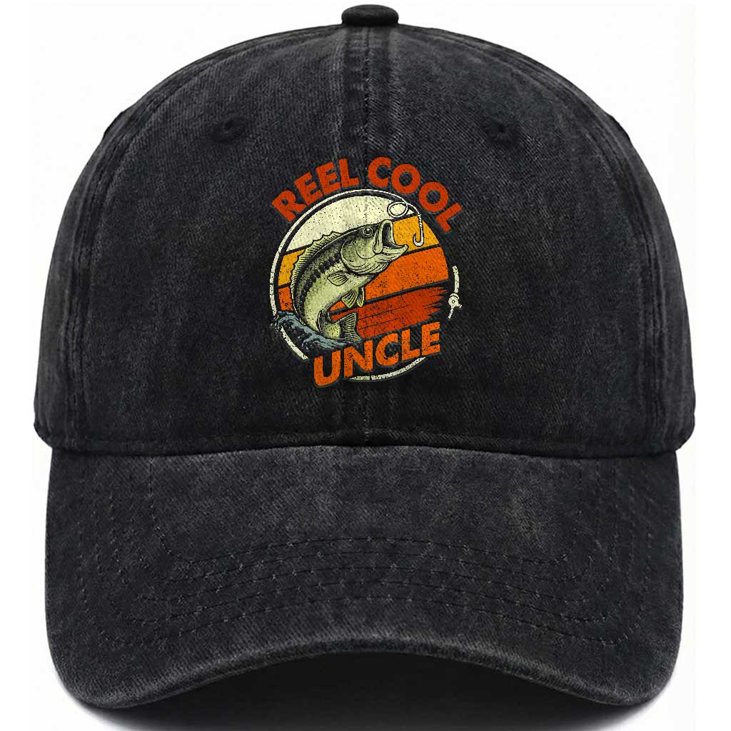 Uncle Fishing Washed Cotton Baseball Cap Reel Cool Uncle Funny Fathers Day Fisherman TS10 Print Your Wear