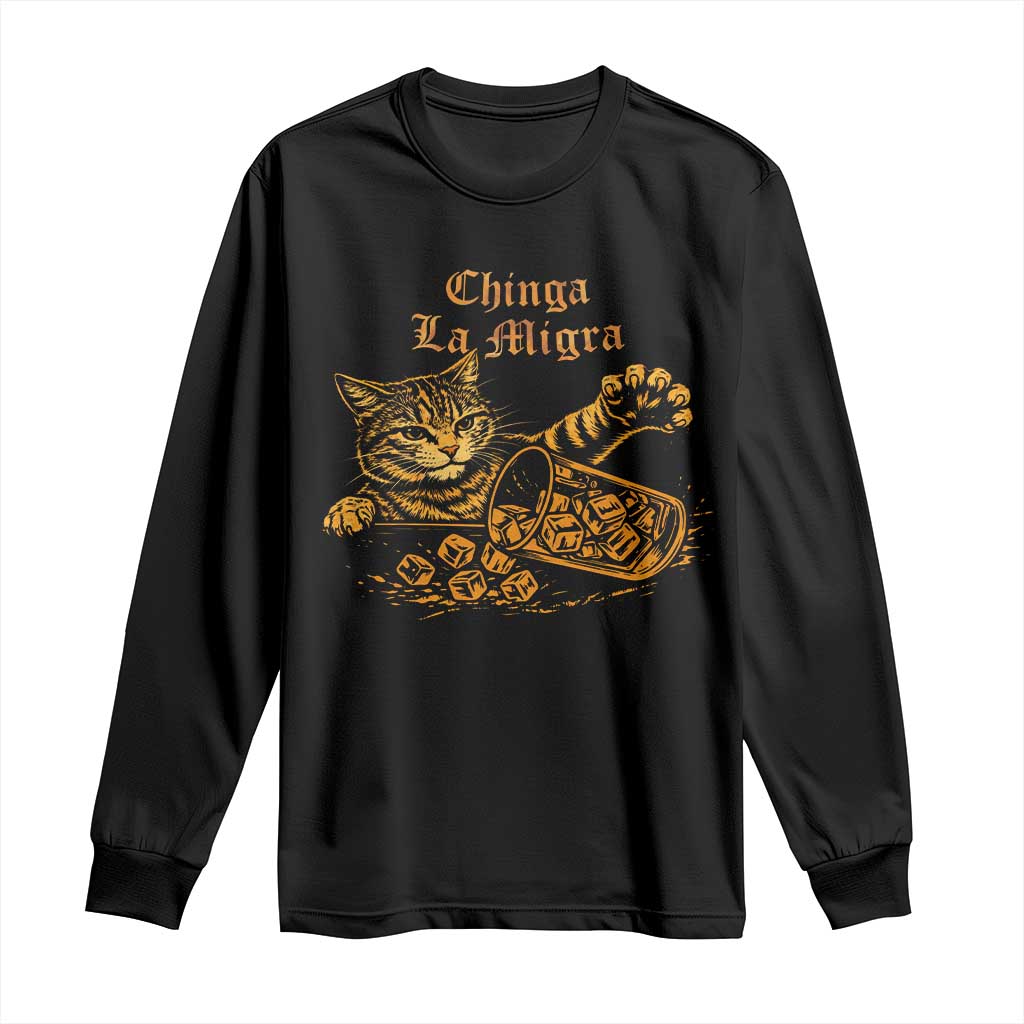 Chinga La Migra Long Sleeve Shirt Retro Protest Subtle FDT Cat Meme TS10 Black Print Your Wear