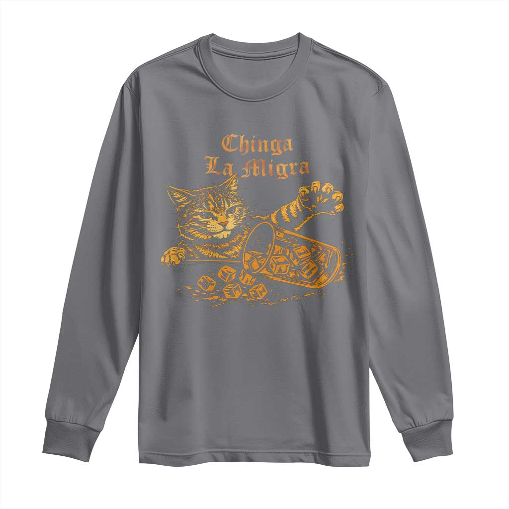 Chinga La Migra Long Sleeve Shirt Retro Protest Subtle FDT Cat Meme TS10 Charcoal Print Your Wear