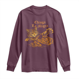 Chinga La Migra Long Sleeve Shirt Retro Protest Subtle FDT Cat Meme TS10 Maroon Print Your Wear