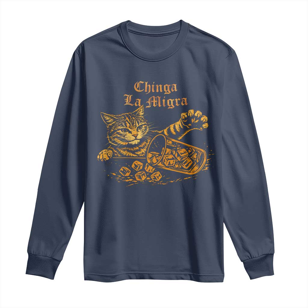 Chinga La Migra Long Sleeve Shirt Retro Protest Subtle FDT Cat Meme TS10 Navy Print Your Wear