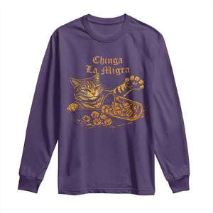 Chinga La Migra Long Sleeve Shirt Retro Protest Subtle FDT Cat Meme TS10 Purple Print Your Wear
