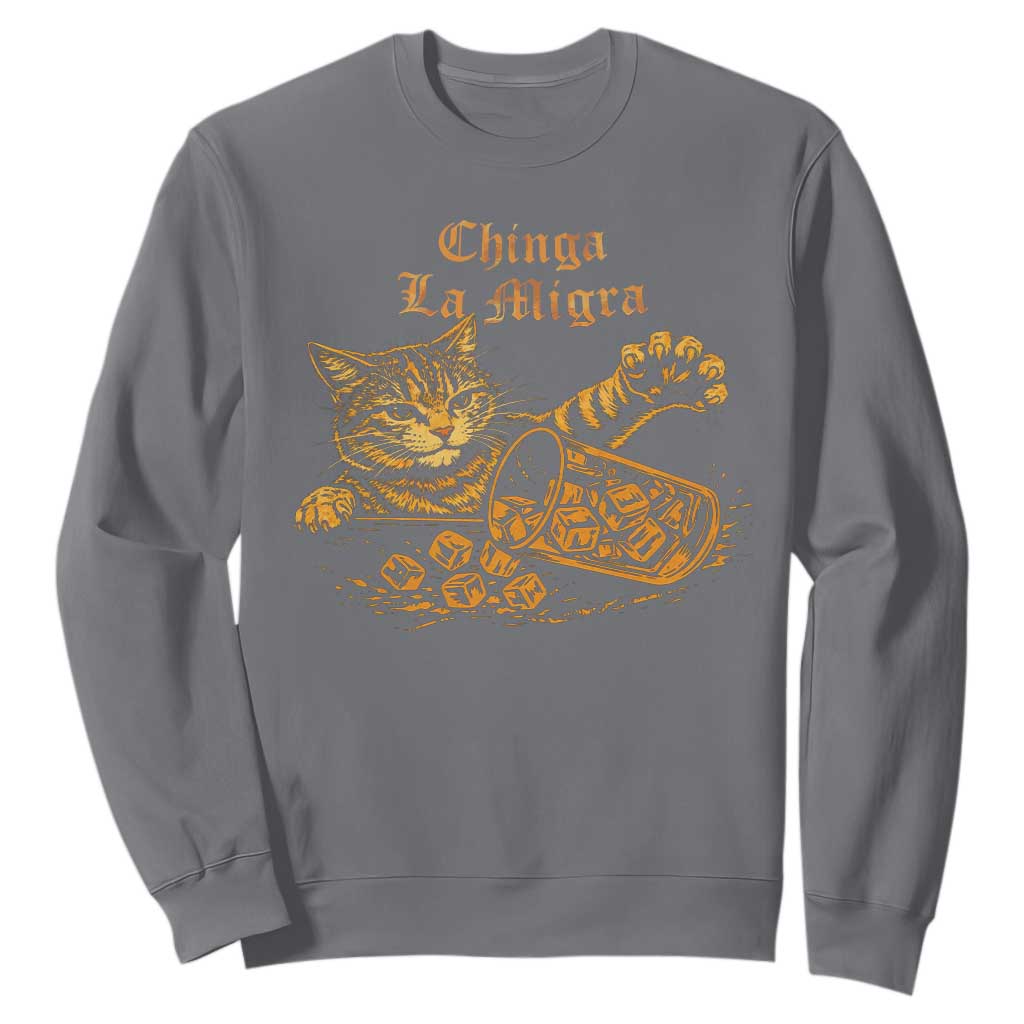 Chinga La Migra Sweatshirt Retro Protest Subtle FDT Cat Meme TS10 Charcoal Print Your Wear