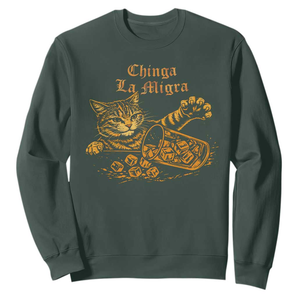 Chinga La Migra Sweatshirt Retro Protest Subtle FDT Cat Meme TS10 Dark Forest Green Print Your Wear