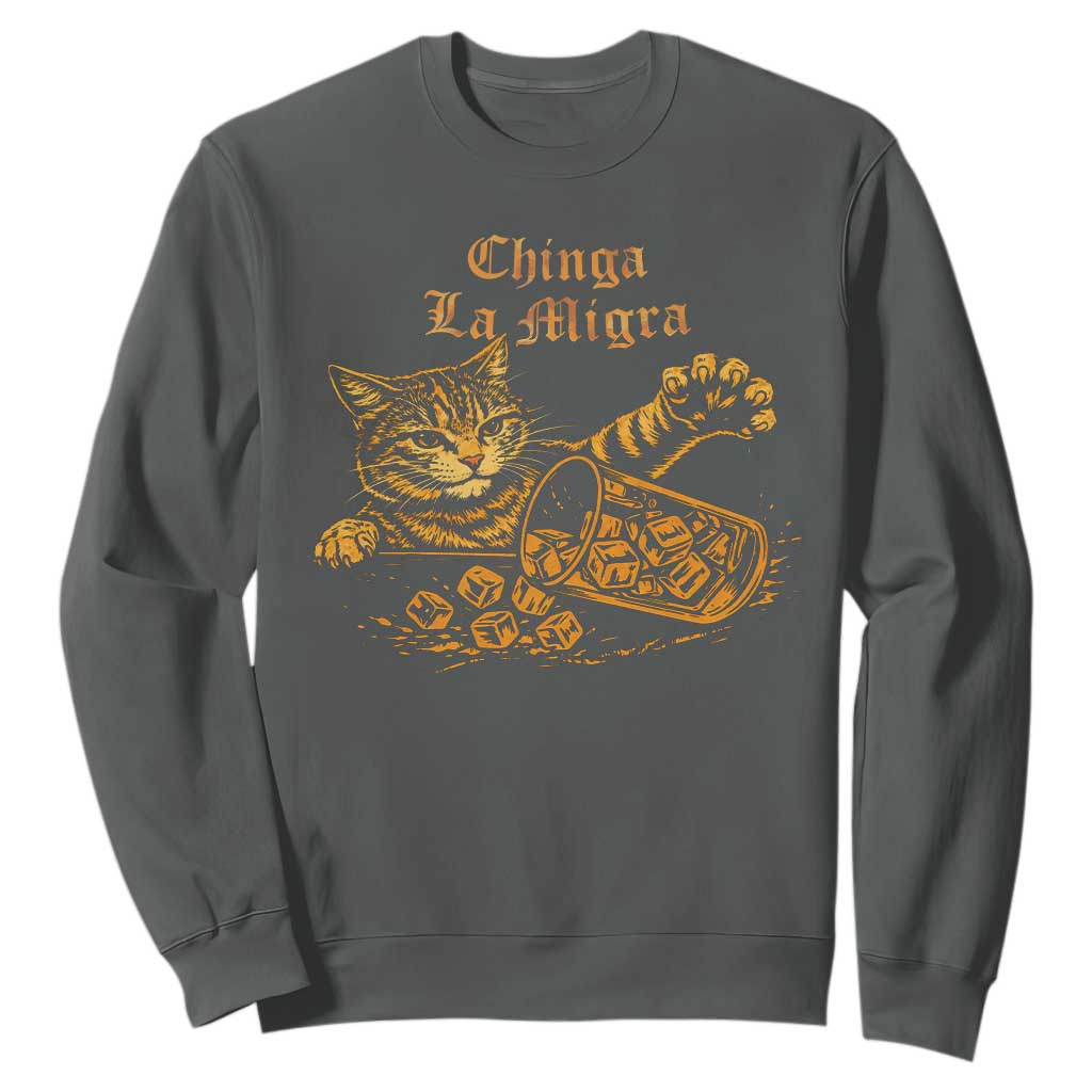 Chinga La Migra Sweatshirt Retro Protest Subtle FDT Cat Meme TS10 Dark Heather Print Your Wear