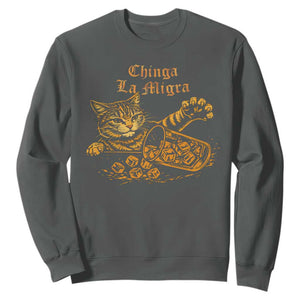 Chinga La Migra Sweatshirt Retro Protest Subtle FDT Cat Meme TS10 Dark Heather Print Your Wear