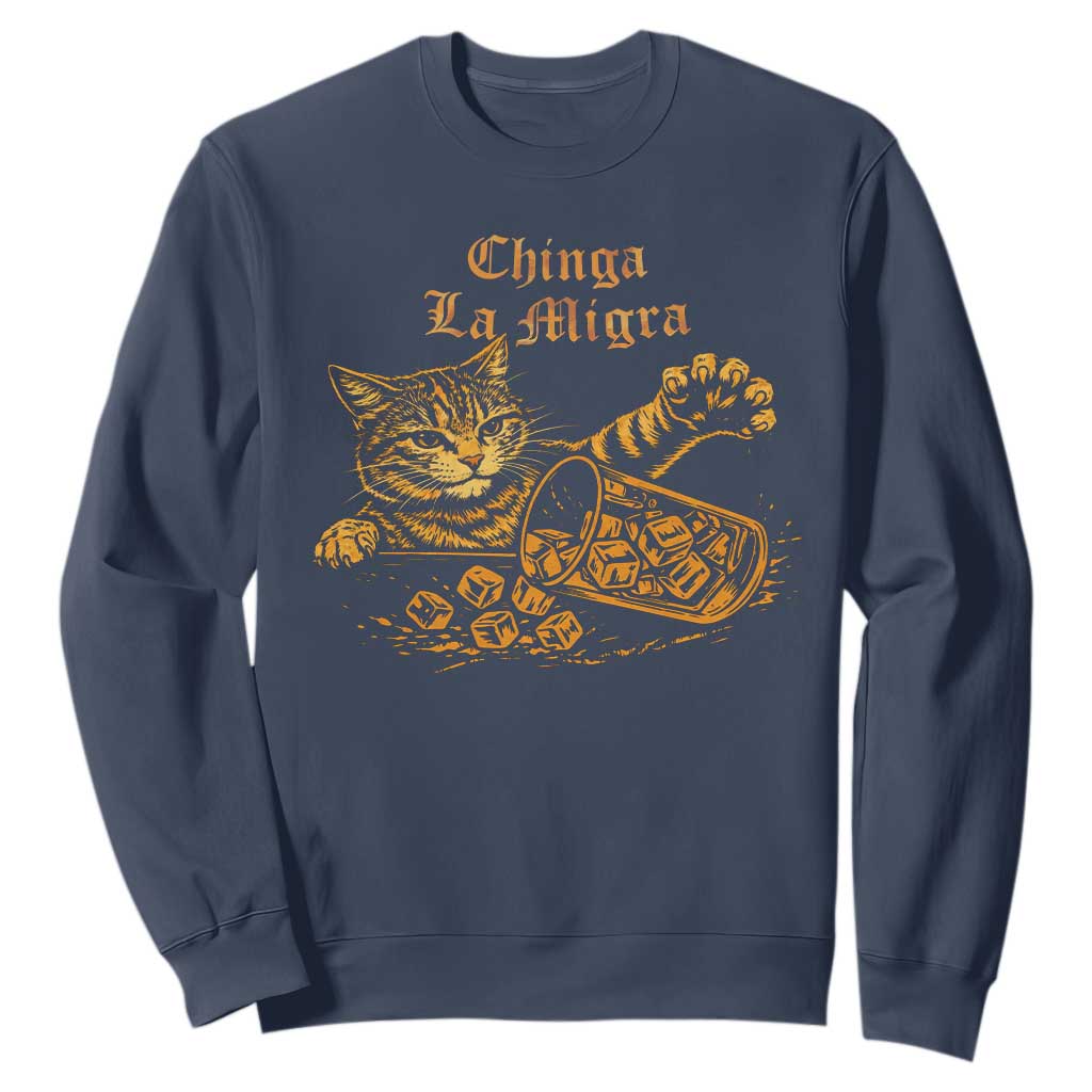 Chinga La Migra Sweatshirt Retro Protest Subtle FDT Cat Meme TS10 Navy Print Your Wear