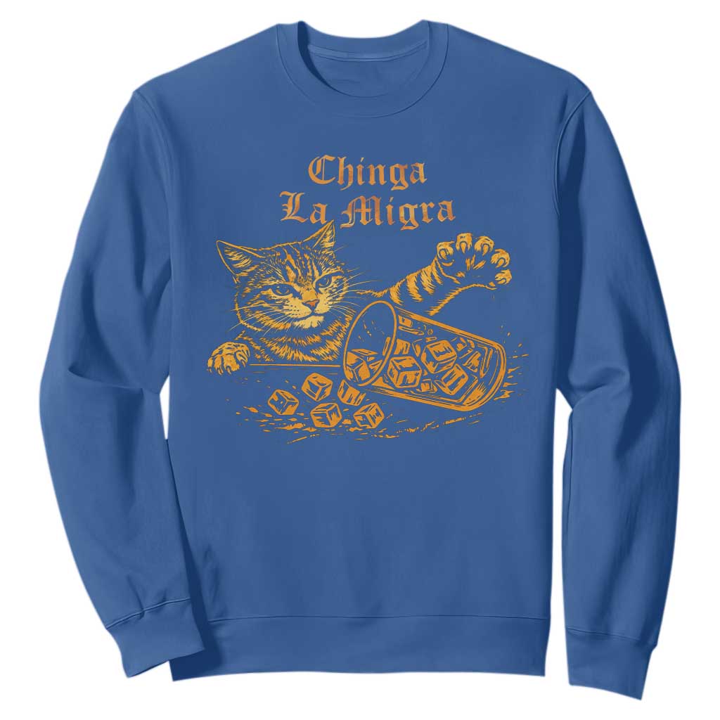 Chinga La Migra Sweatshirt Retro Protest Subtle FDT Cat Meme TS10 Royal Blue Print Your Wear