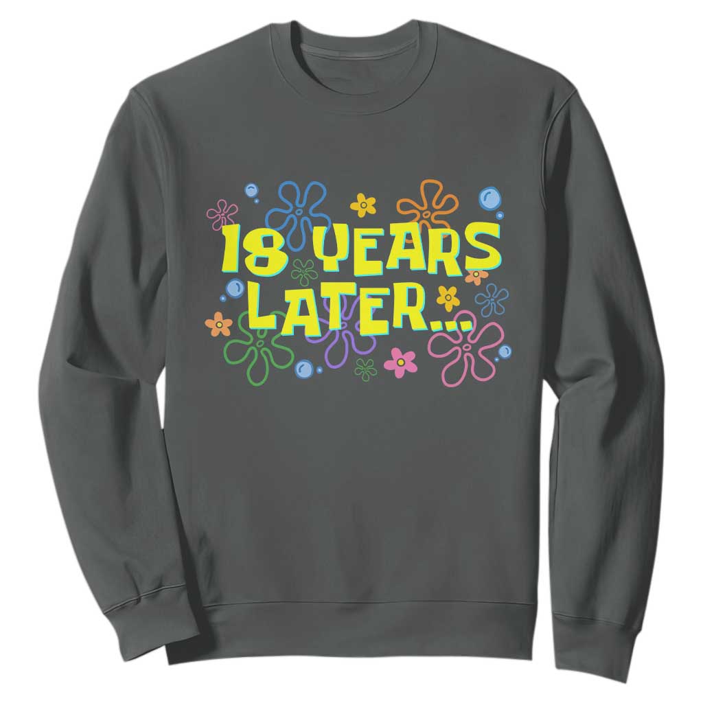 18 Years Later 18th Birthday Sweatshirt Eighteen Party Funny Meme TS10 Dark Heather Print Your Wear