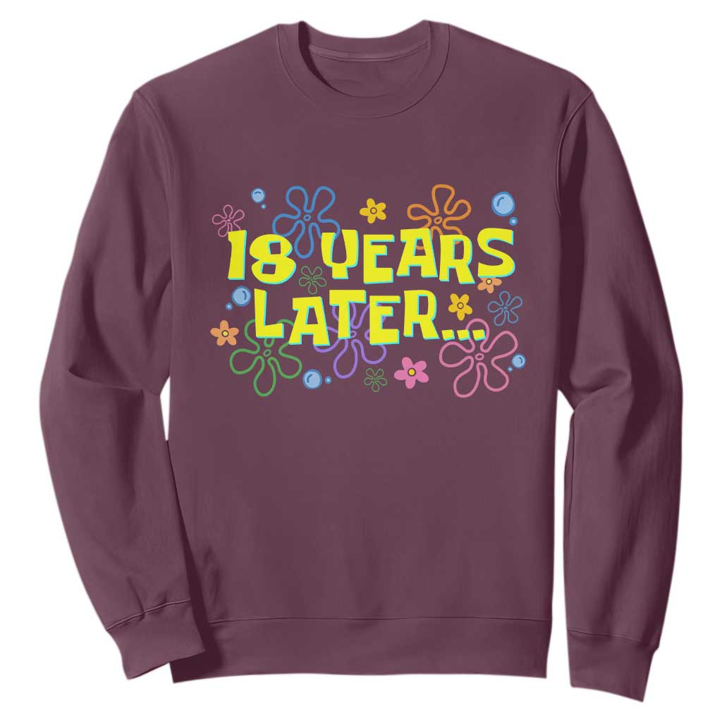 18 Years Later 18th Birthday Sweatshirt Eighteen Party Funny Meme TS10 Maroon Print Your Wear