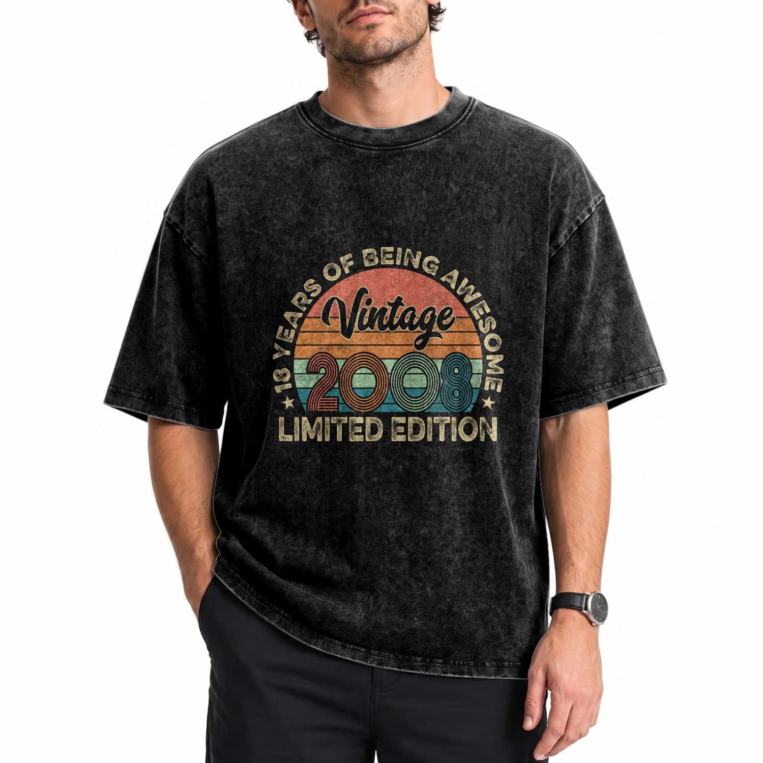 Vintage 2008 18th Birthday Gifts Washed Cotton T-Shirt Limited Edition 18 Year Old Bday