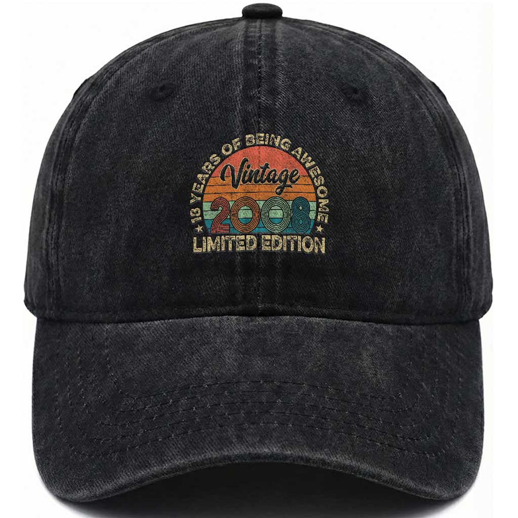 Vintage 2008 18th Birthday Gifts Washed Cotton Baseball Cap Limited Edition 18 Year Old Bday TS10 Print Your Wear