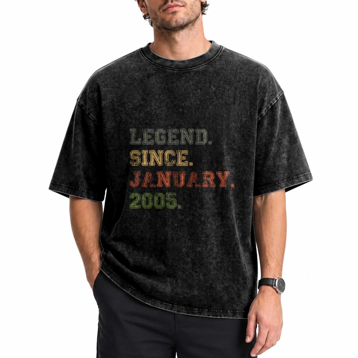 21st Birthday Gifts Washed Cotton T-Shirt Retro 21 Years Old Legend Since January 2005