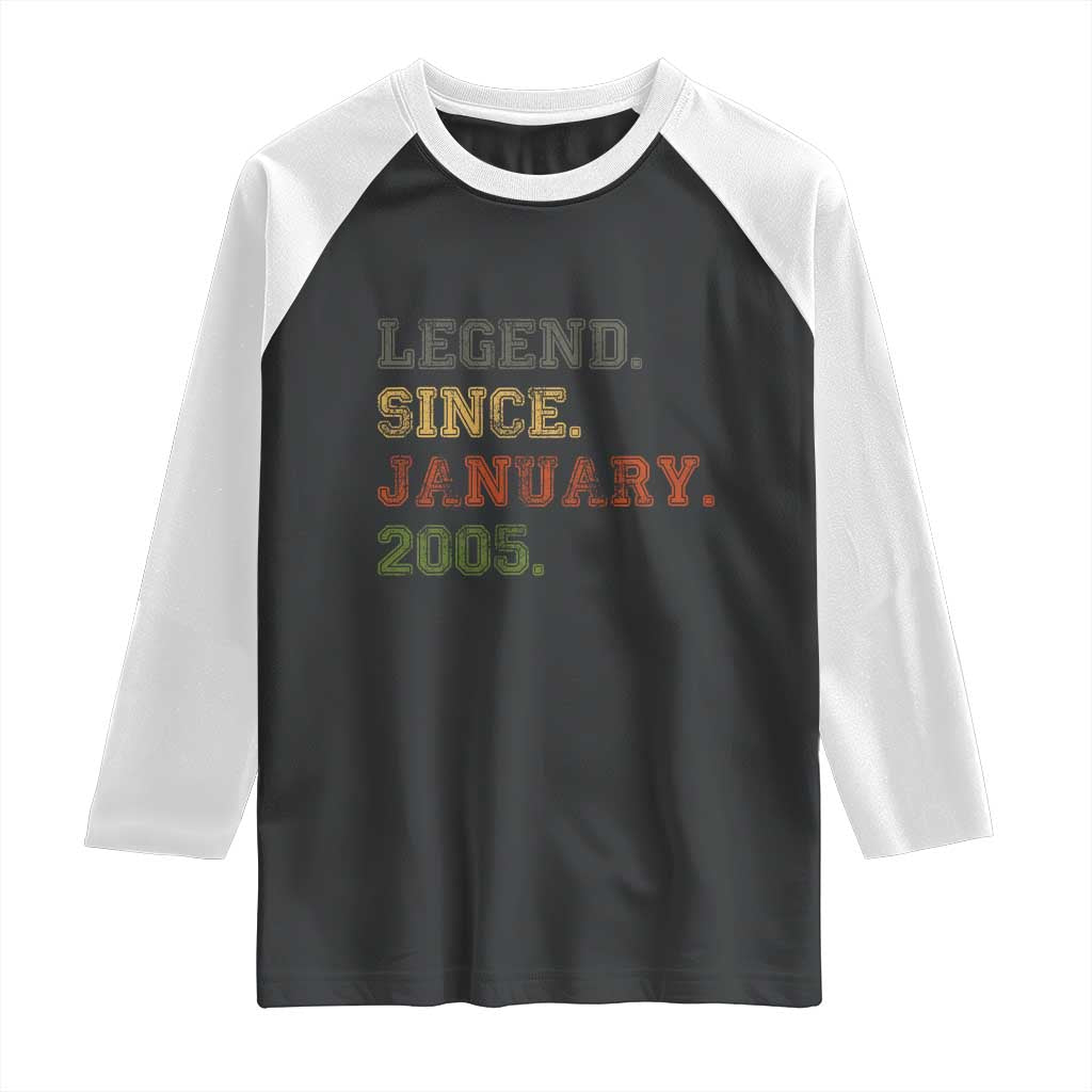 21st Birthday Gifts Raglan Shirt Retro 21 Years Old Legend Since January 2005 TS10 Black White Print Your Wear