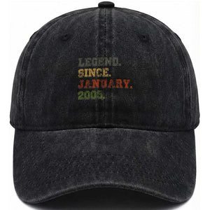 21st Birthday Gifts Washed Cotton Baseball Cap Retro 21 Years Old Legend Since January 2005 TS10 Print Your Wear