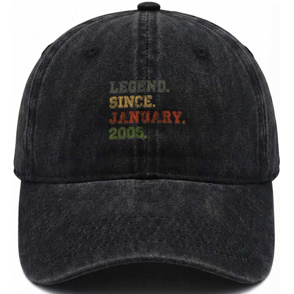 21st Birthday Gifts Washed Cotton Baseball Cap Retro 21 Years Old Legend Since January 2005 TS10 Print Your Wear