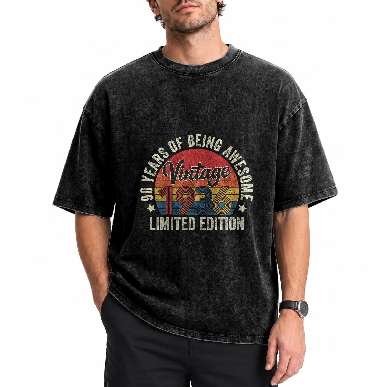 Funny 90th Birthday Washed Cotton T-Shirt Vintage 1936 Limited Edition 90 Year Old Bday Gifts