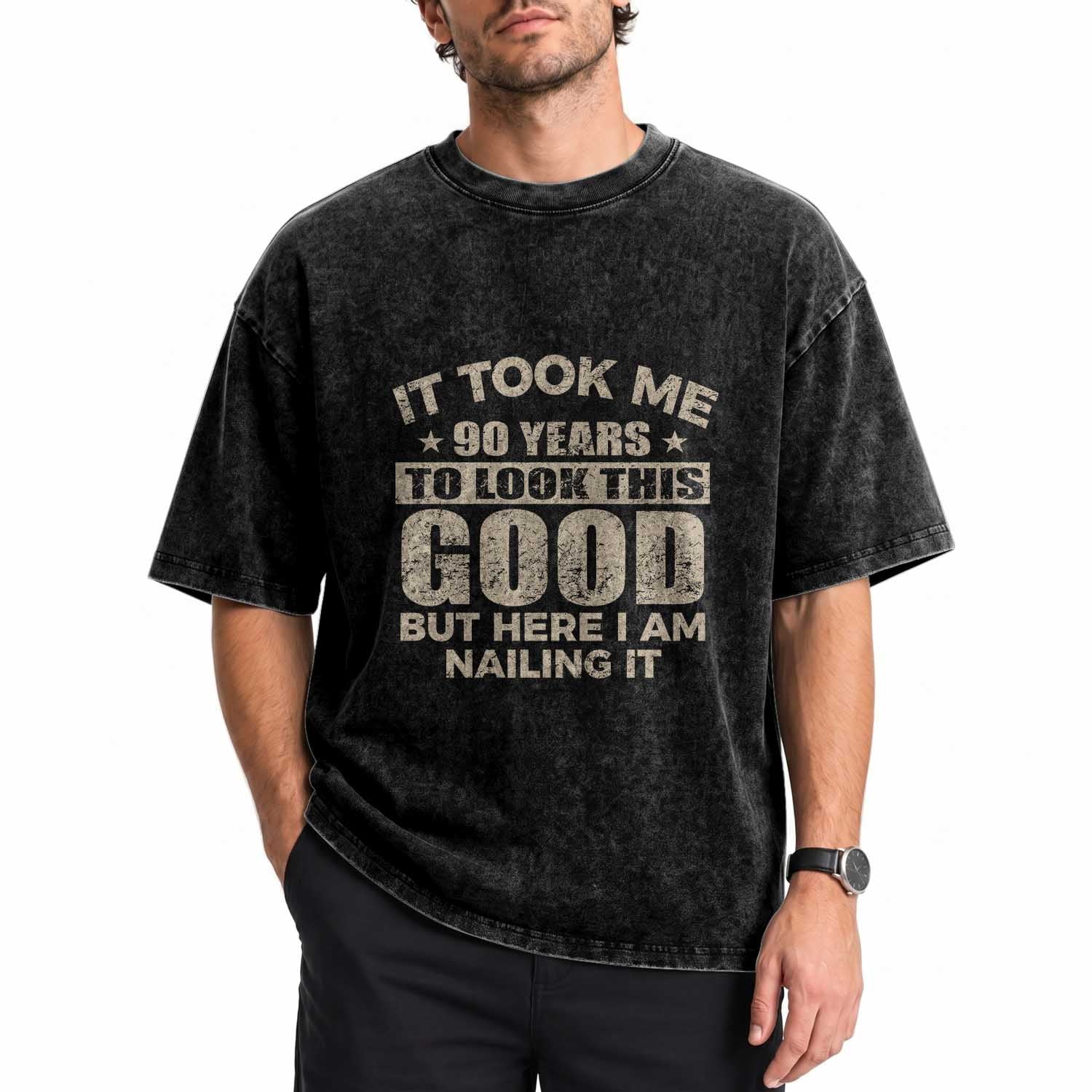 Funny 90th Birthday Washed Cotton T-Shirt Retro Grandpa Grandma Bday Gift