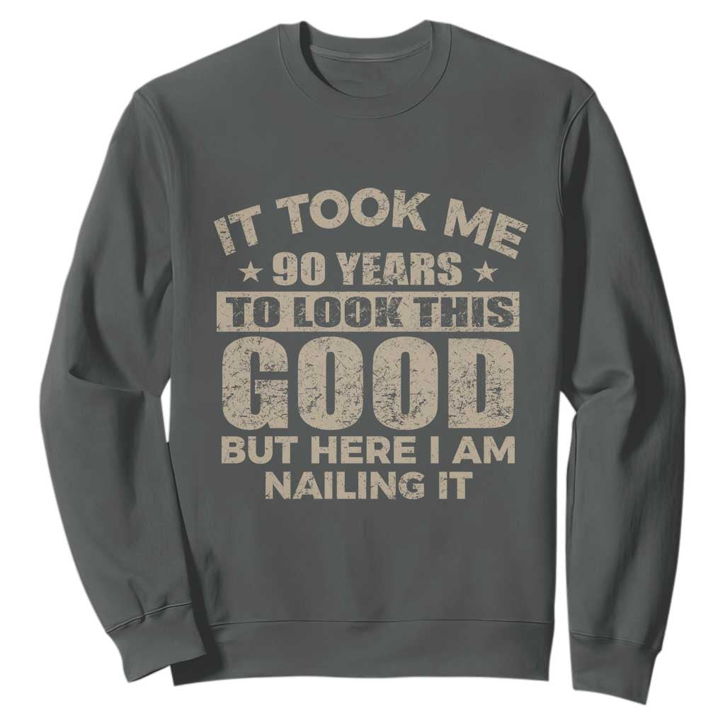 Funny 90th Birthday Sweatshirt Retro Grandpa Grandma Bday Gift TS10 Dark Heather Print Your Wear