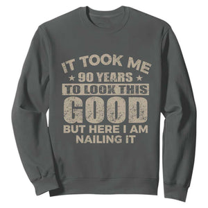 Funny 90th Birthday Sweatshirt Retro Grandpa Grandma Bday Gift TS10 Dark Heather Print Your Wear