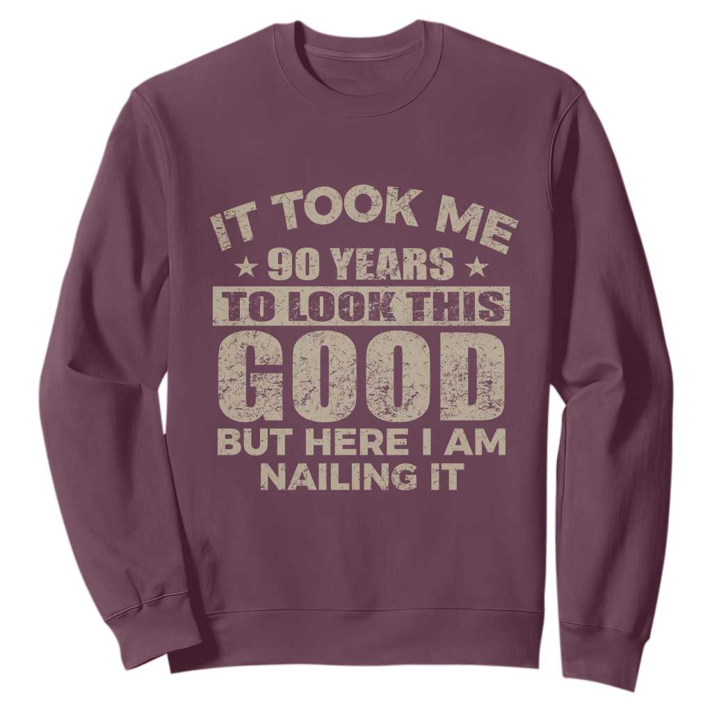 Funny 90th Birthday Sweatshirt Retro Grandpa Grandma Bday Gift TS10 Maroon Print Your Wear