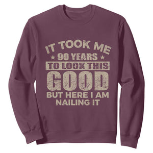 Funny 90th Birthday Sweatshirt Retro Grandpa Grandma Bday Gift TS10 Maroon Print Your Wear