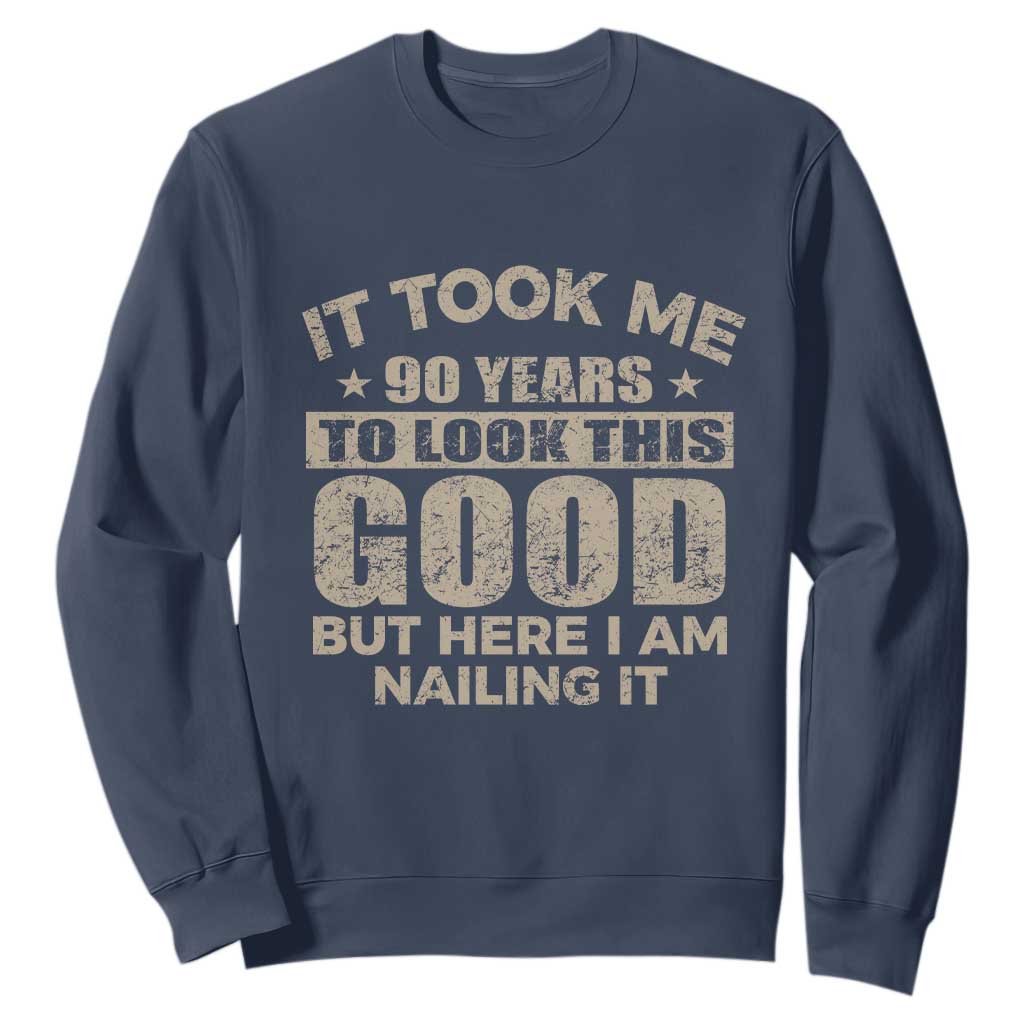Funny 90th Birthday Sweatshirt Retro Grandpa Grandma Bday Gift TS10 Navy Print Your Wear