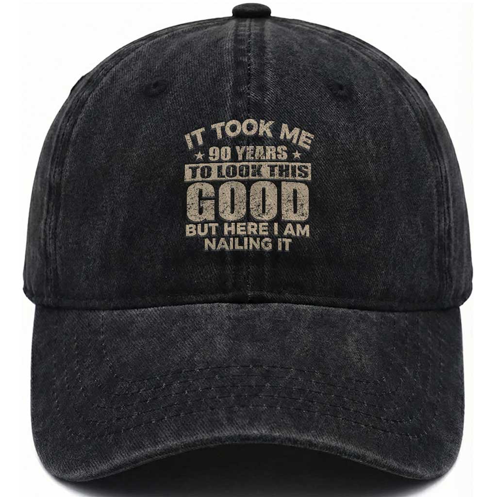 Funny 90th Birthday Washed Cotton Baseball Cap Retro Grandpa Grandma Bday Gift TS10 Print Your Wear