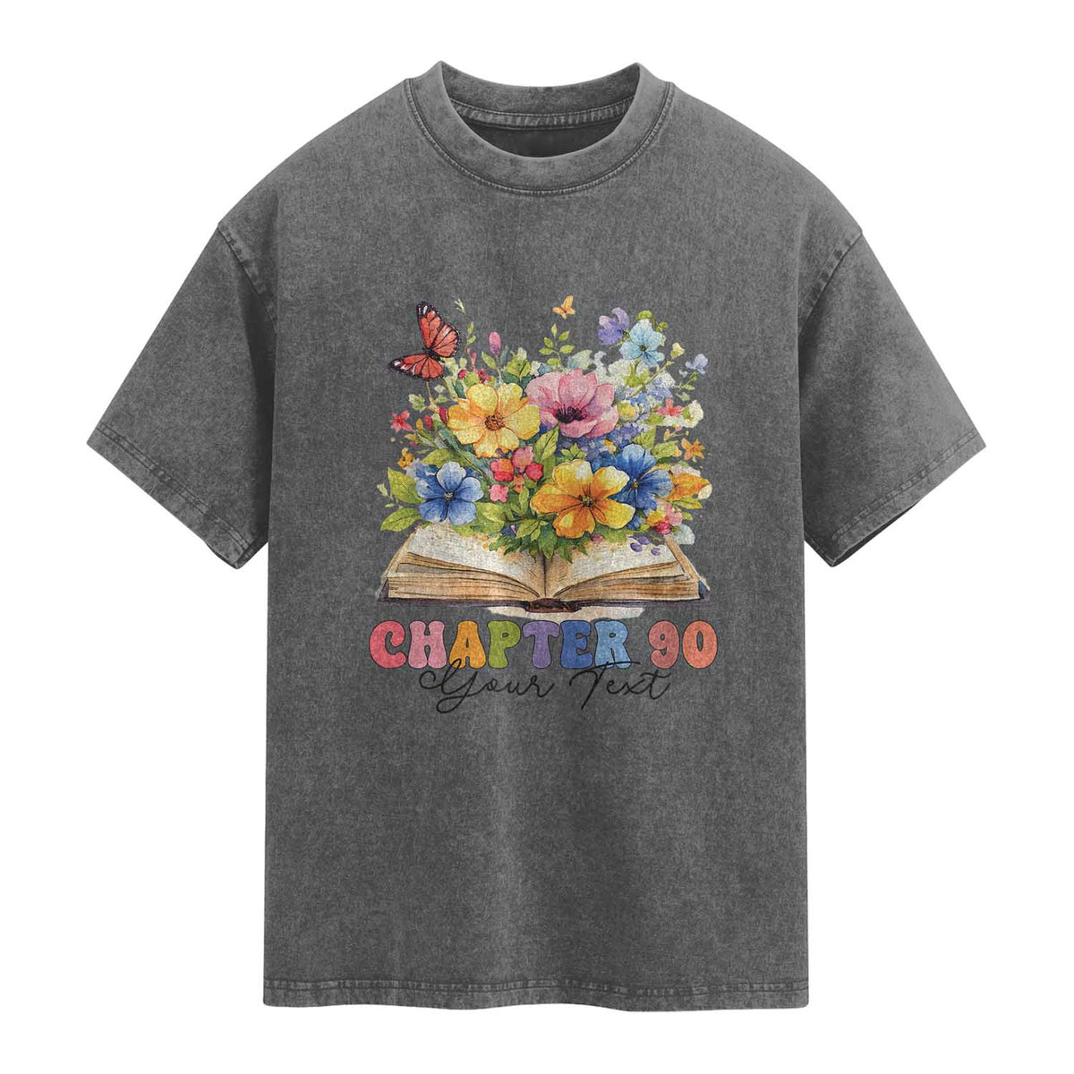 Personalized 90th Birthday Gift For Women Washed Cotton T-Shirt Custom Name Chapter 90 Flowers Book