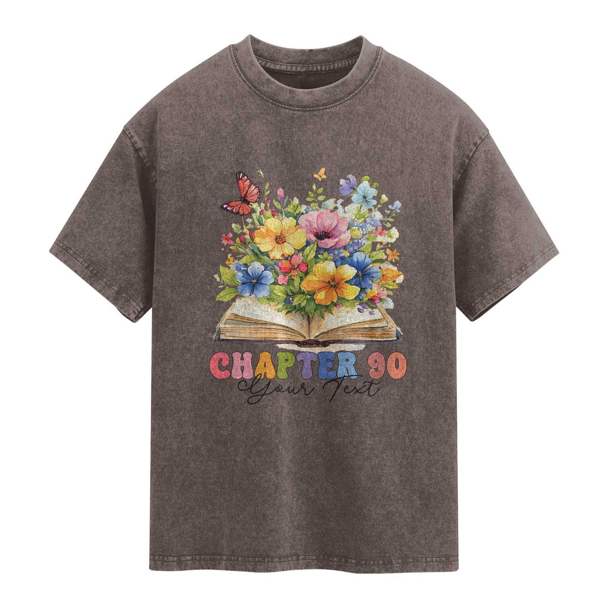 Personalized 90th Birthday Gift For Women Washed Cotton T-Shirt Custom Name Chapter 90 Flowers Book