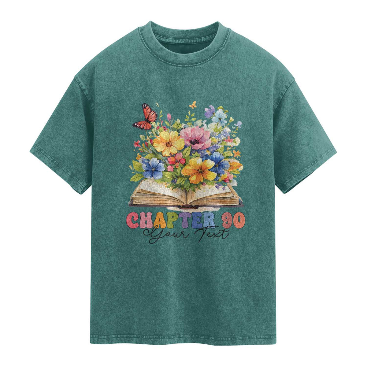 Personalized 90th Birthday Gift For Women Washed Cotton T-Shirt Custom Name Chapter 90 Flowers Book