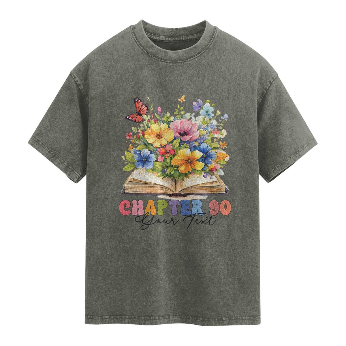 Personalized 90th Birthday Gift For Women Washed Cotton T-Shirt Custom Name Chapter 90 Flowers Book