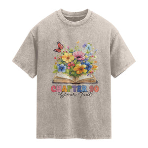 Personalized 90th Birthday Gift For Women Washed Cotton T-Shirt Custom Name Chapter 90 Flowers Book