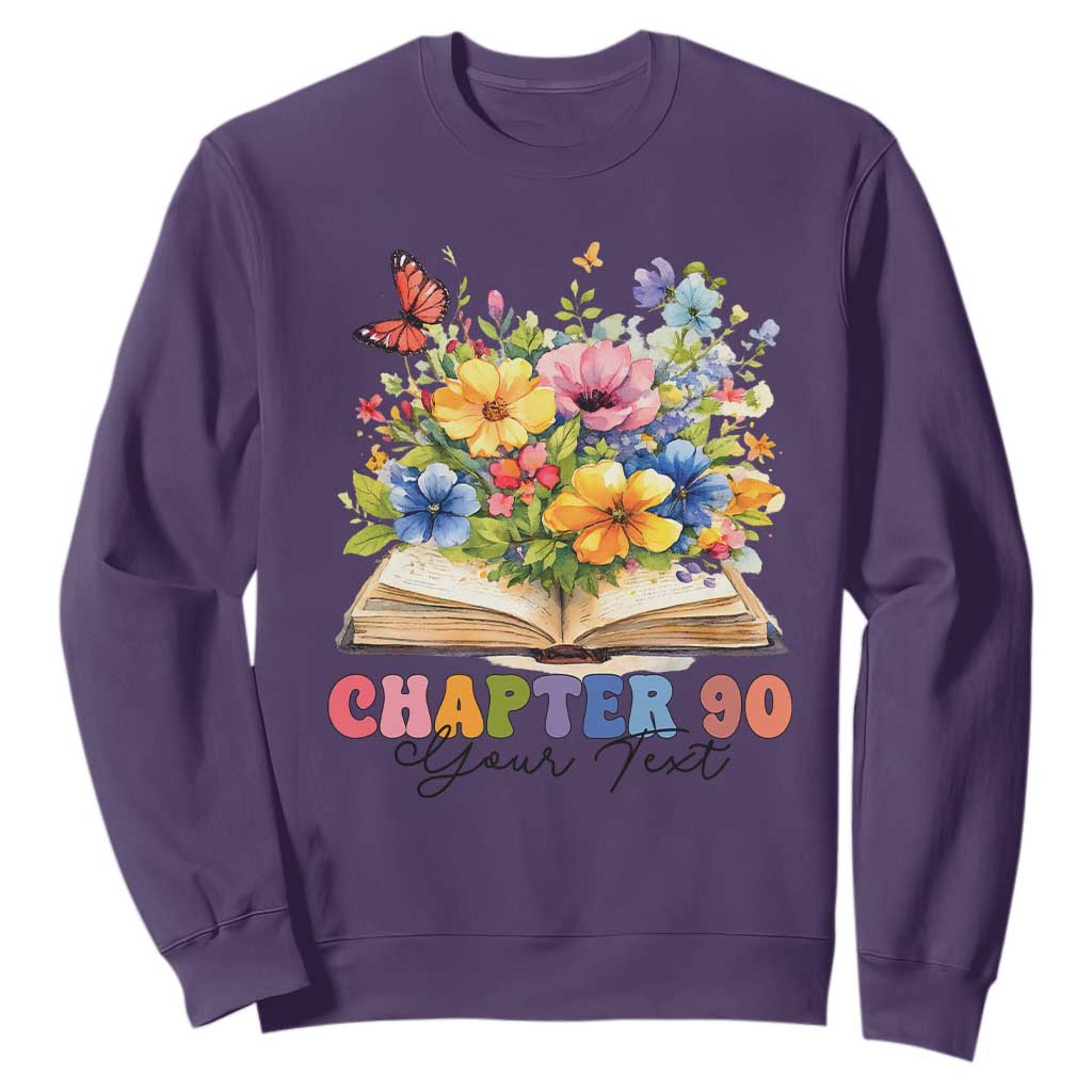 Personalized 90th Birthday Gift For Women Sweatshirt Custom Name Chapter 90 Flowers Book TS10 Purple Print Your Wear
