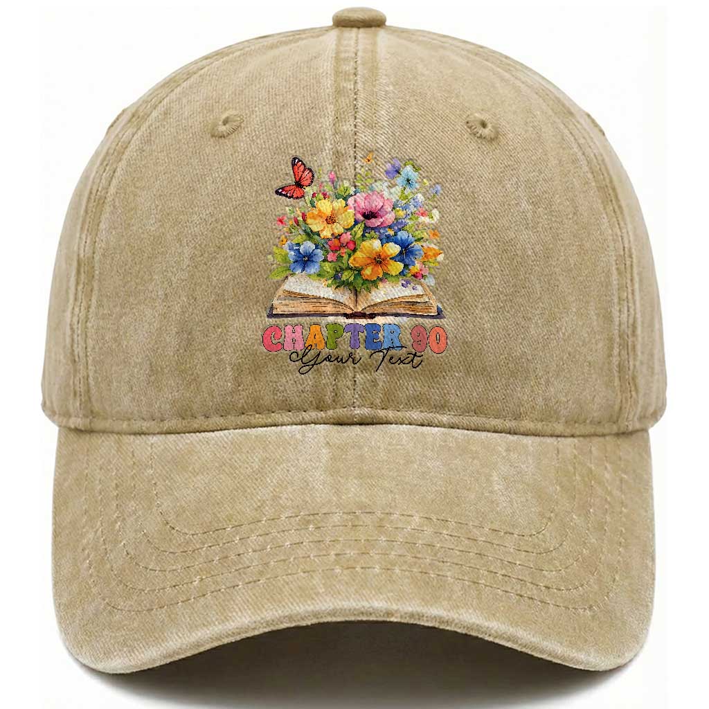 Personalized 90th Birthday Gift For Women Washed Cotton Baseball Cap Custom Name Chapter 90 Flowers Book TS10 Print Your Wear