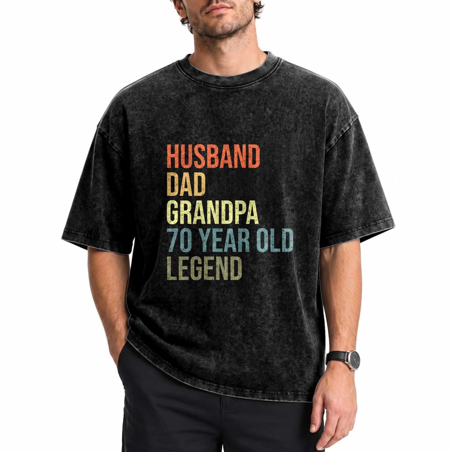 70th Birthday Washed Cotton T-Shirt Husband Dad Grandpa 70 Year Old Legend