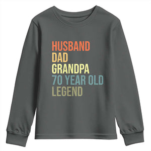 70th Birthday Youth Sweatshirt Husband Dad Grandpa 70 Year Old Legend TS10 Dark Heather Print Your Wear
