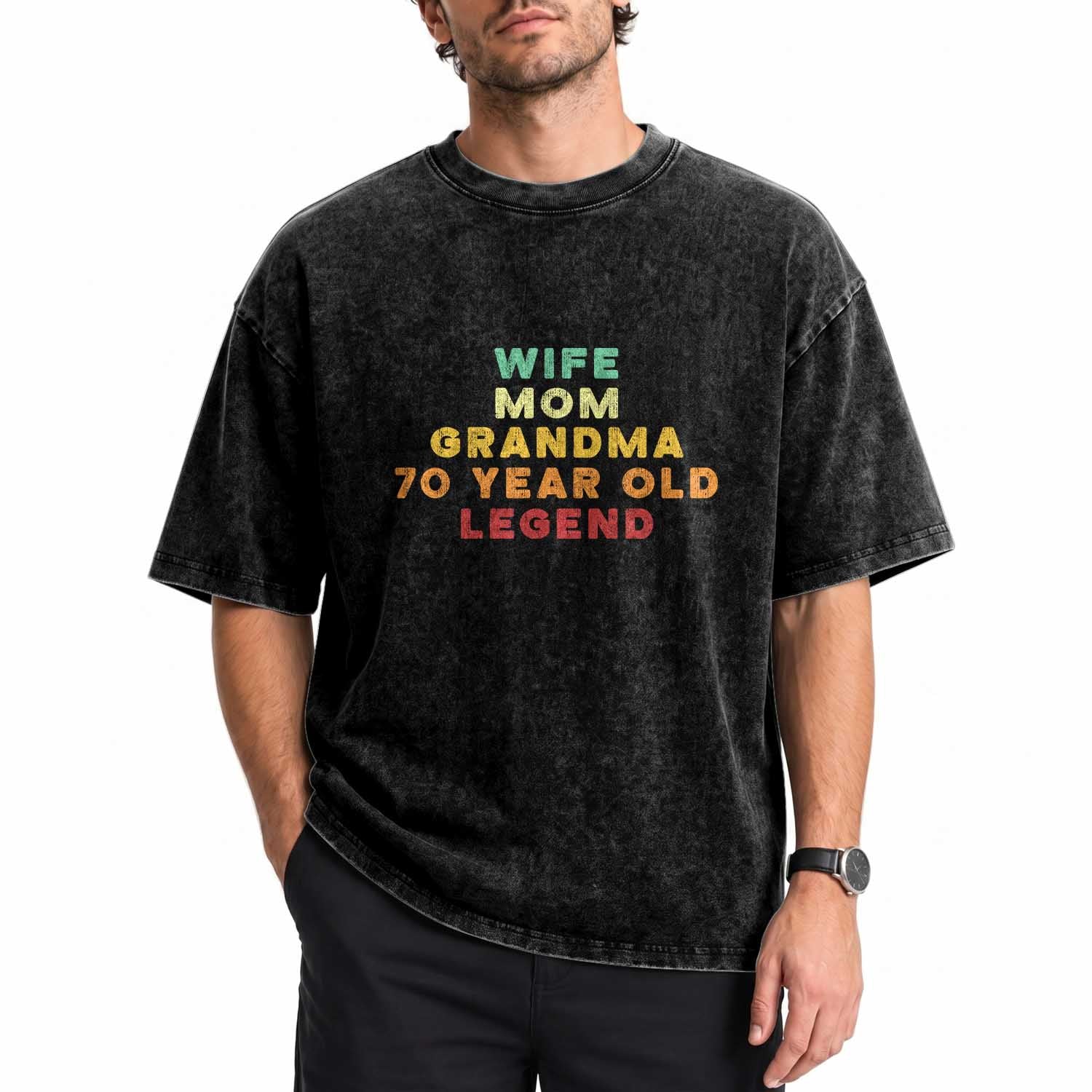 70th Birthday Gifts For Women Washed Cotton T-Shirt Wife Mom Grandma 70 Year Old Legend