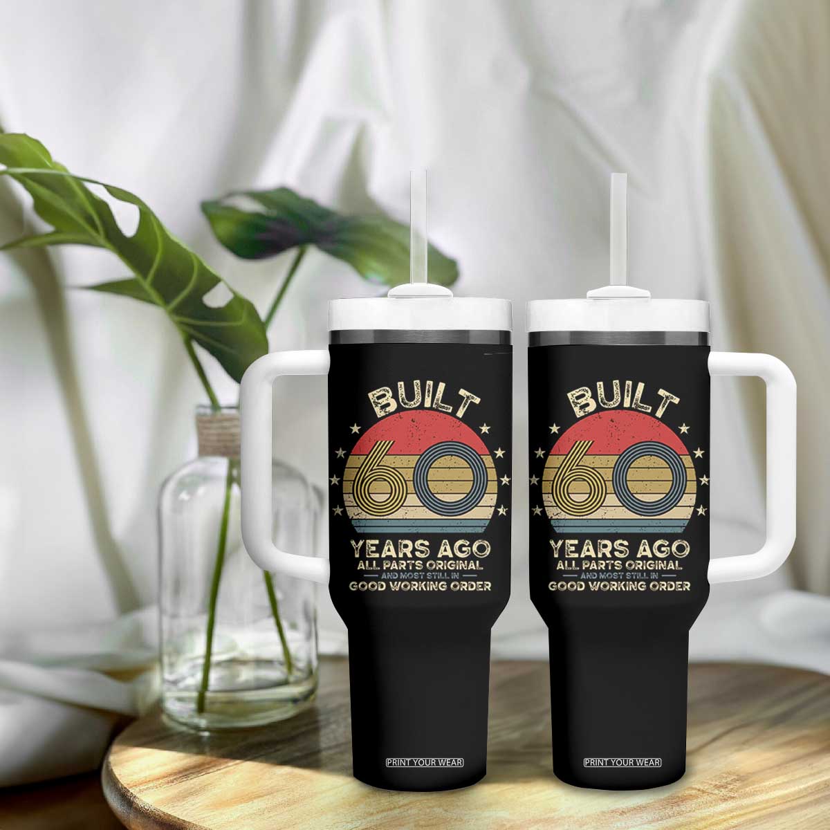 Funny 60th Birthday Tumbler With Handle Vintage Retro Built 60 Years Ago TS10 Print Your Wear