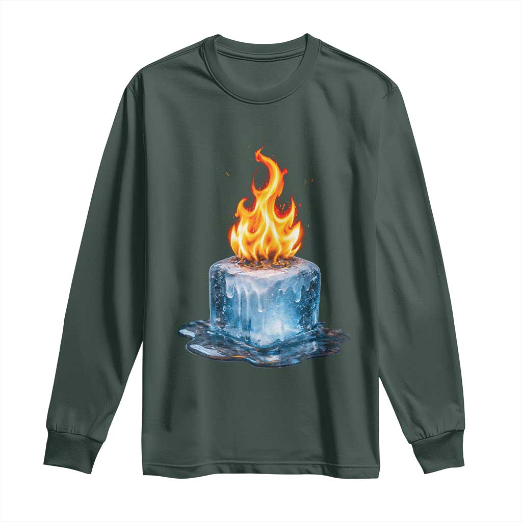 Subtle Anti Ice Long Sleeve Shirt Ice Melting Satire Political Humor TS10 Dark Forest Green Print Your Wear