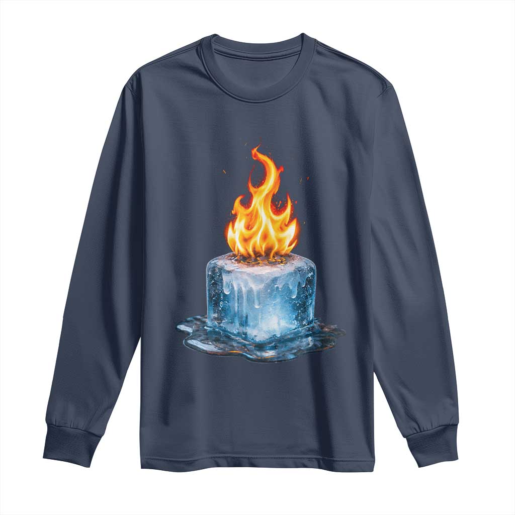 Subtle Anti Ice Long Sleeve Shirt Ice Melting Satire Political Humor TS10 Navy Print Your Wear