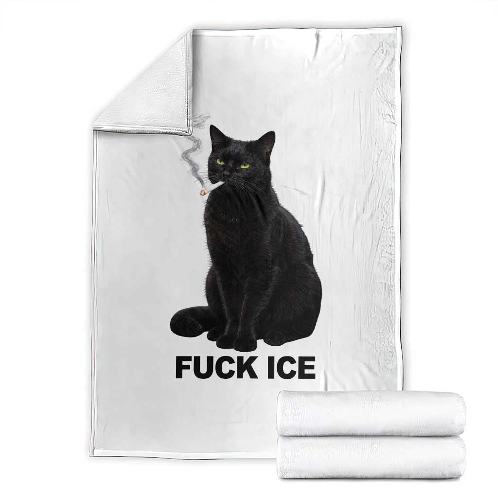 Fck Ice Smoking Cat Throw Blanket Subtle FDT Black Cat Meme TS10 White Print Your Wear
