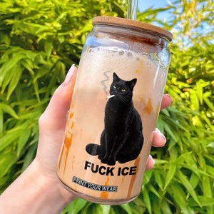 Fck Ice Smoking Cat Glass Can Subtle FDT Black Cat Meme TS10 White Print Your Wear
