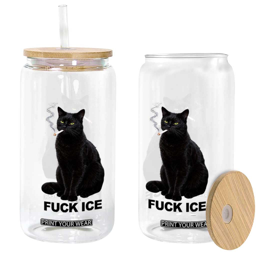 Fck Ice Smoking Cat Glass Can Subtle FDT Black Cat Meme TS10 Print Your Wear
