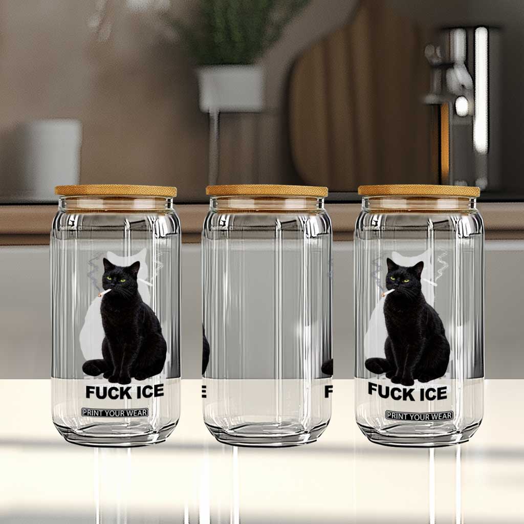 Fck Ice Smoking Cat Glass Can Subtle FDT Black Cat Meme TS10 Print Your Wear