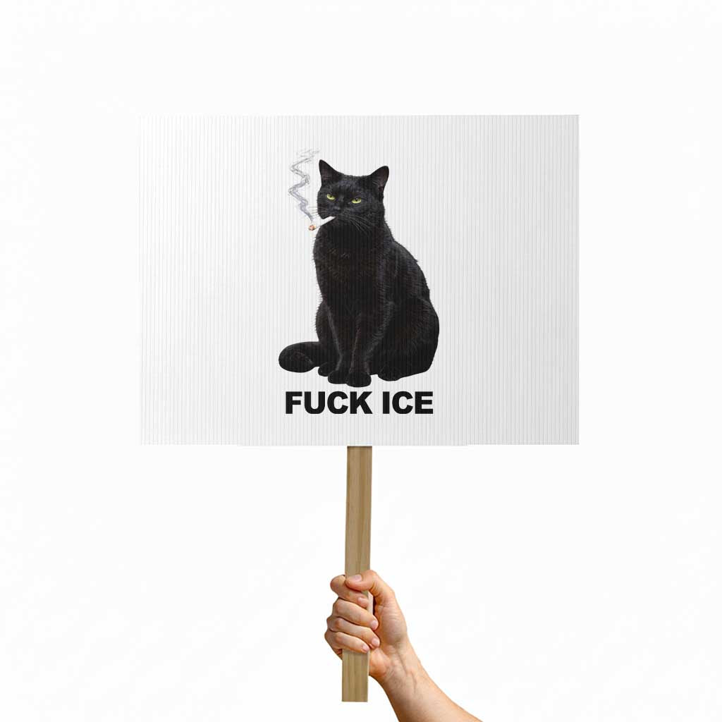 Fck Ice Smoking Cat Protest Sign Subtle FDT Black Cat Meme TS10 Horizontal 18