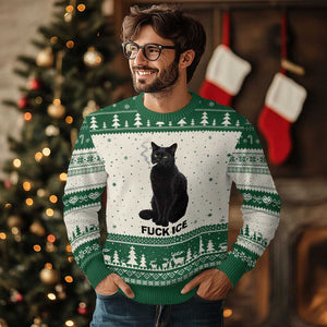 Fck Ice Smoking Cat Ugly Christmas Sweater Subtle FDT Black Cat Meme TS10 Beige Green Print Your Wear