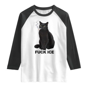 Fck Ice Smoking Cat Raglan Shirt Subtle FDT Black Cat Meme TS10 White Black Print Your Wear