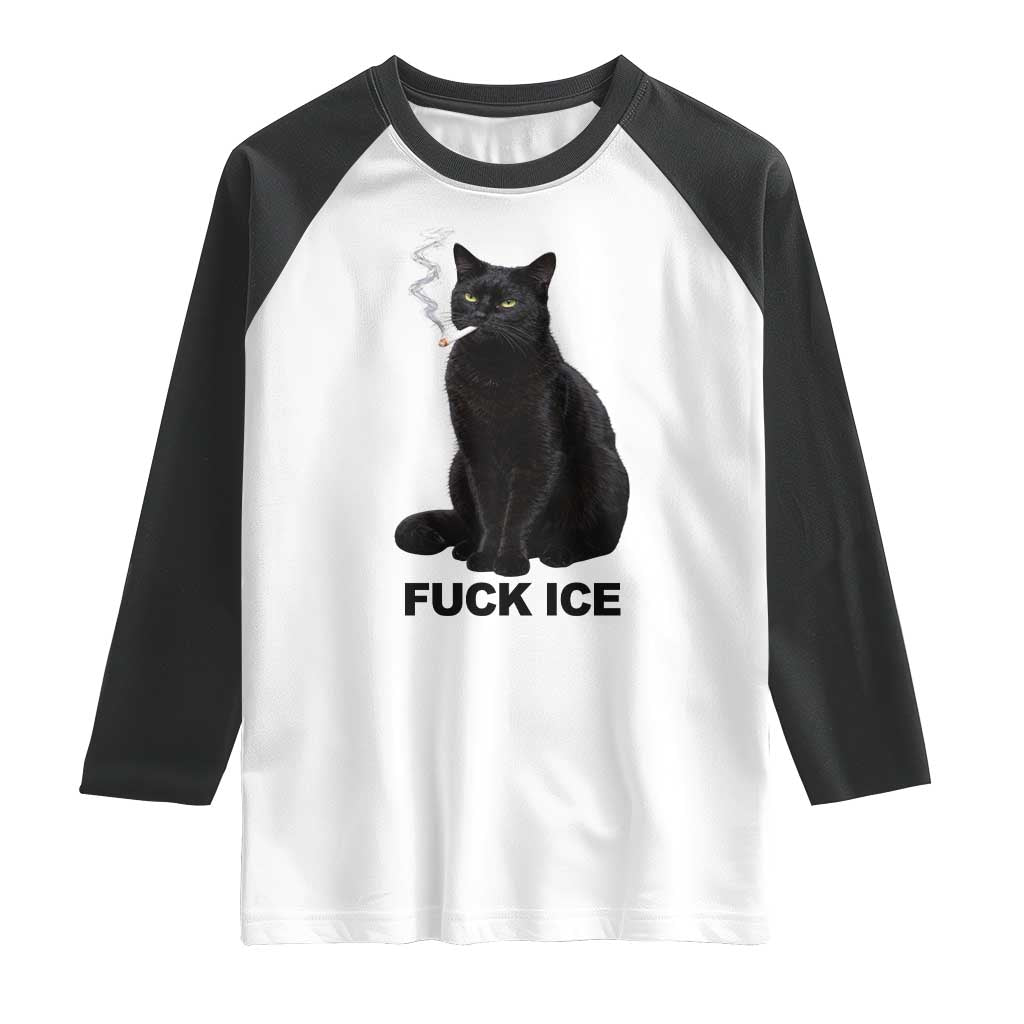 Fck Ice Smoking Cat Raglan Shirt Subtle FDT Black Cat Meme TS10 White Black Print Your Wear