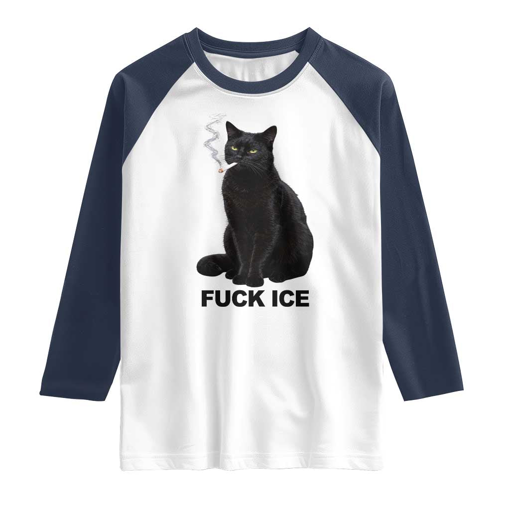 Fck Ice Smoking Cat Raglan Shirt Subtle FDT Black Cat Meme TS10 White Navy Print Your Wear
